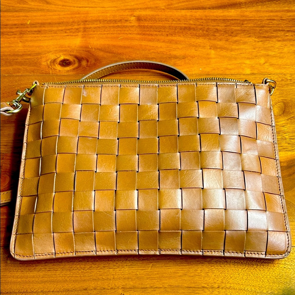 Quince Italian Leather Handwoven Convertible Crossbody Bag in Cognac